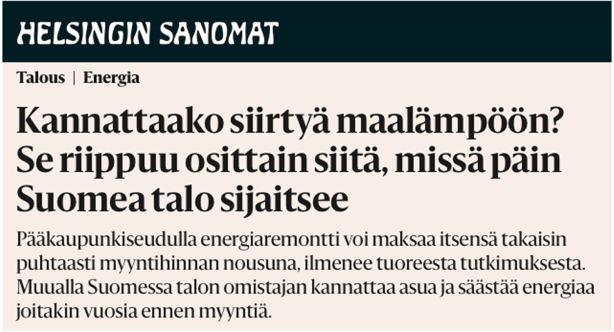 Tutkimus: Maalämpöpumppu voi nostaa omakotitalon arvoa